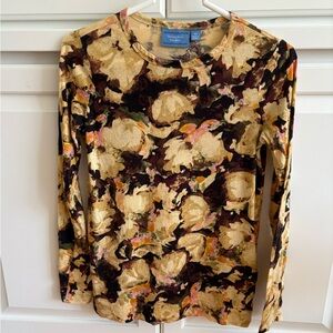Simply Vera Vera Wang Abstract Floral Long Sleeve Top - Gold and Black